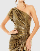 Gold One Shoulder Flutter Sleeve High Low Dress - FINAL SALE